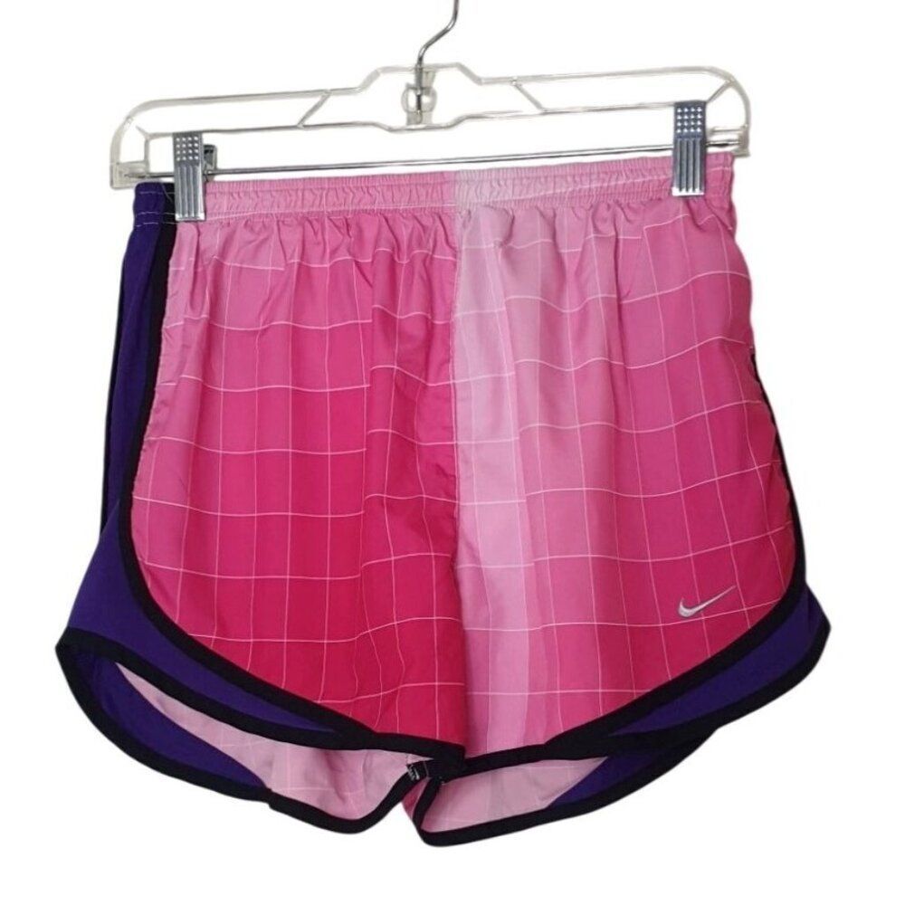 Nike Womens Running Shorts M Pink & Purple Checkered Dri-Fit Athletic Sports Y2K